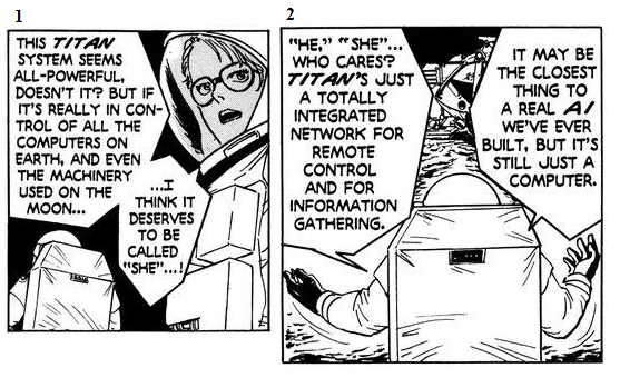 Two panels from the manga